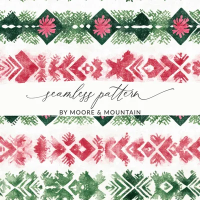 Red and Green Seamless Pattern Christmas Watercolor Digital