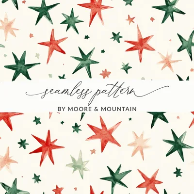 Red and Green Stars Seamless Pattern Christmas Watercolor