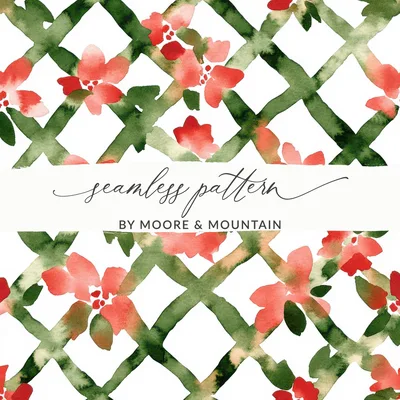 Red and Green Watercolor Seamless Pattern Christmas Digital