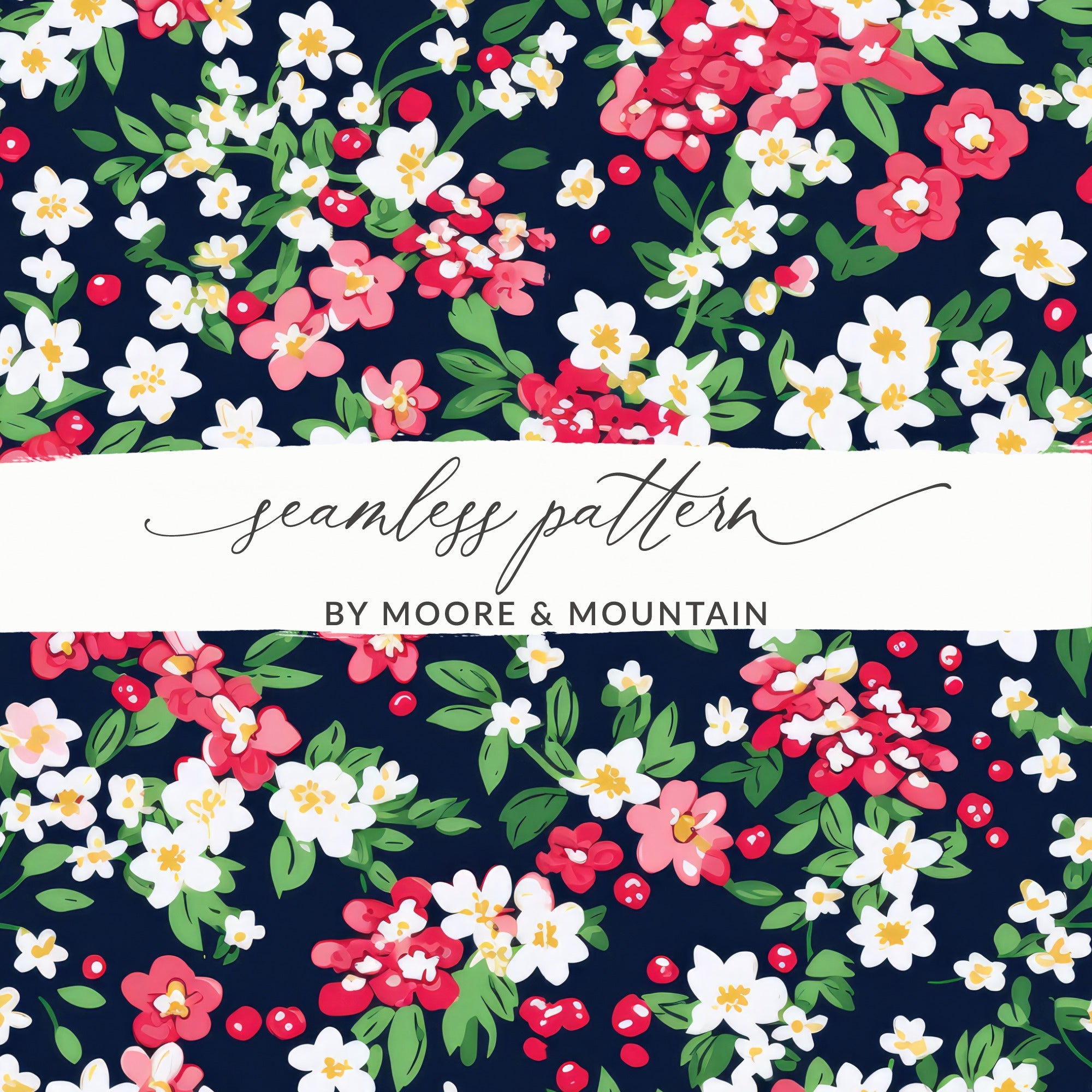 Red And White Black Christmas Seamless Digital Floral Pattern