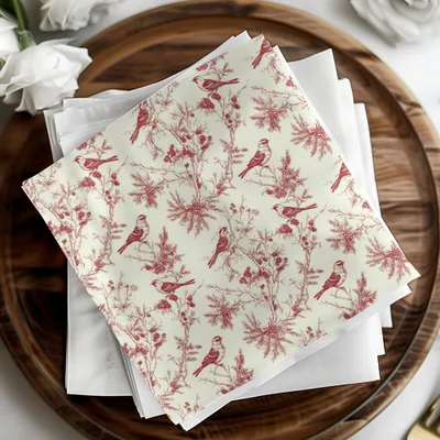 Red Bird Winter Chinoiserie Digital Paper, Winter Pattern, Birds on Branches, Christmas