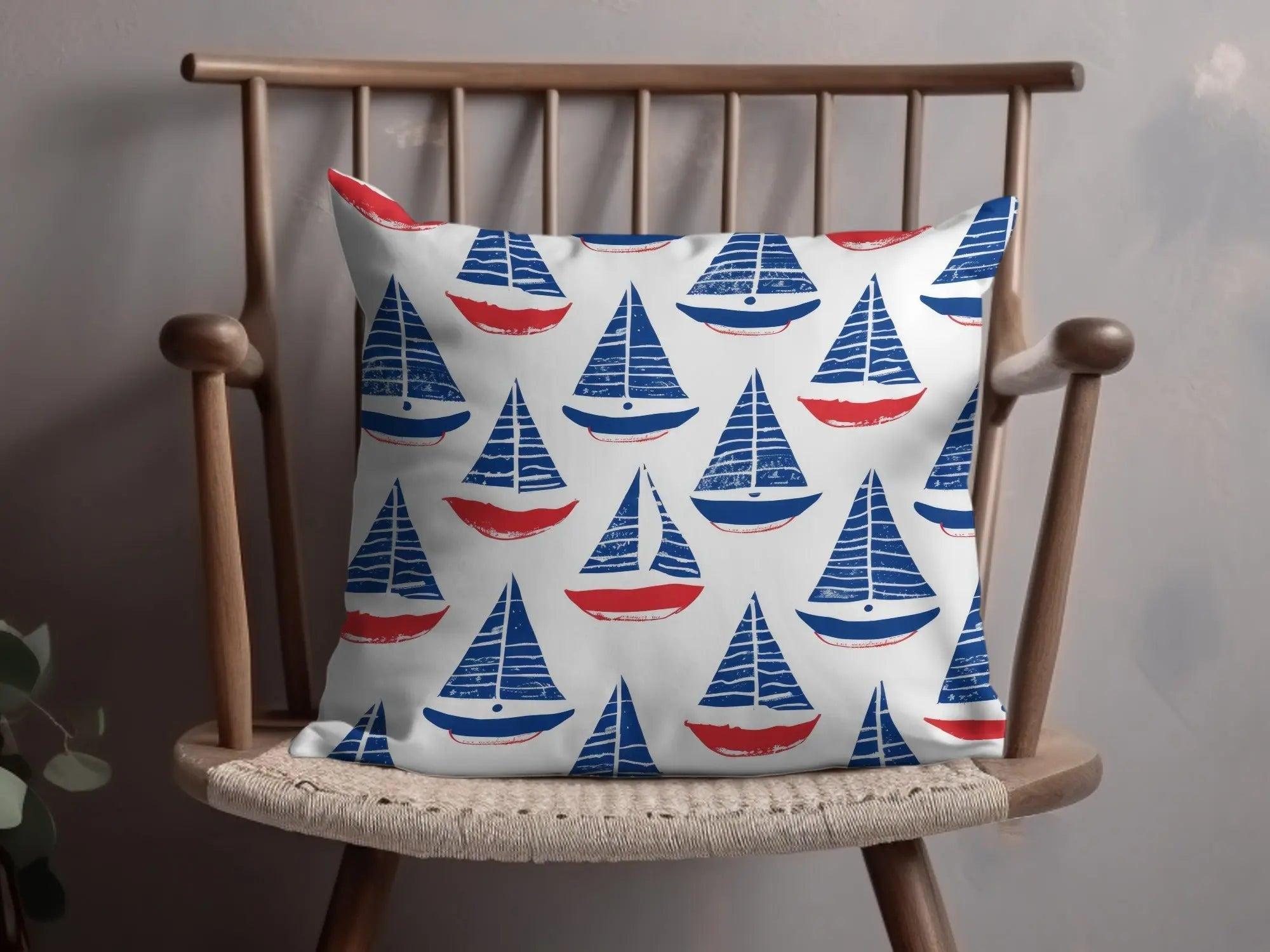 Red Blue Sailboat Digital Paper, Nautical Seamless Pattern, Coastal Theme JPEG Files, Scrapbooking Background, Fabric Design, Digital