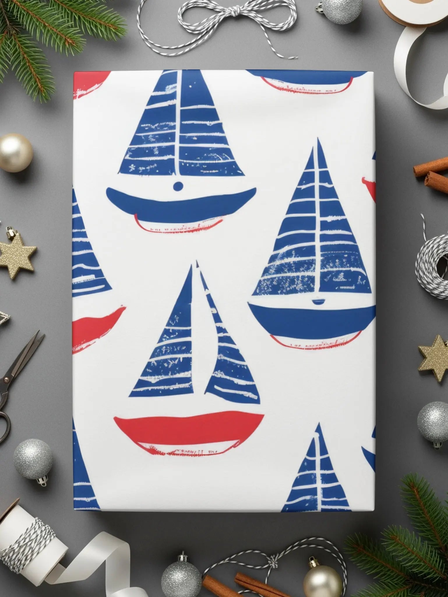 Red Blue Sailboat Digital Paper, Nautical Seamless Pattern, Coastal Theme JPEG Files, Scrapbooking Background, Fabric Design, Digital