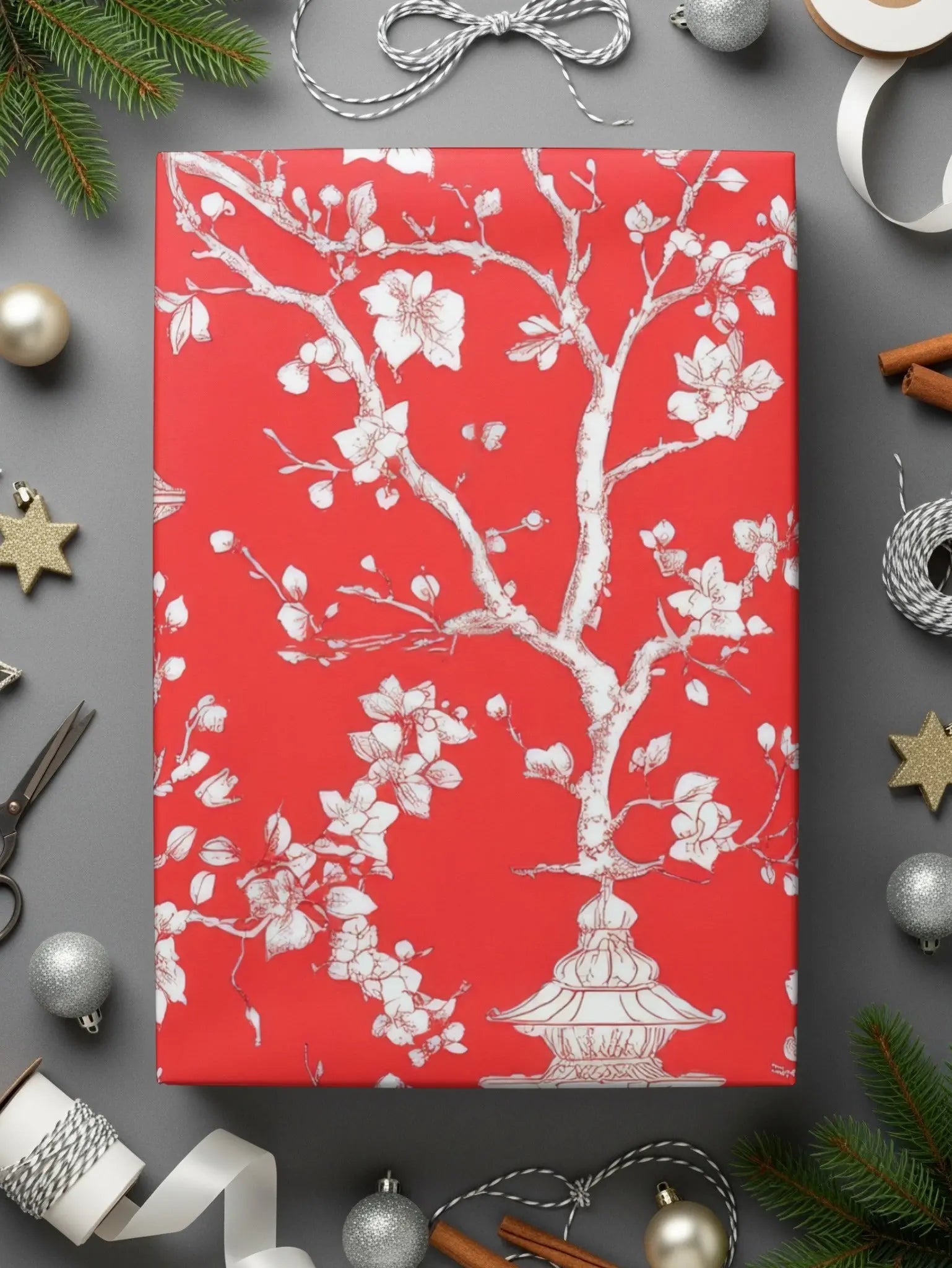Red Chinoiserie Digital Paper, Floral Seamless Pattern, Bird Lantern Design, Scrapbooking Paper, Digital Download for Commercial Use