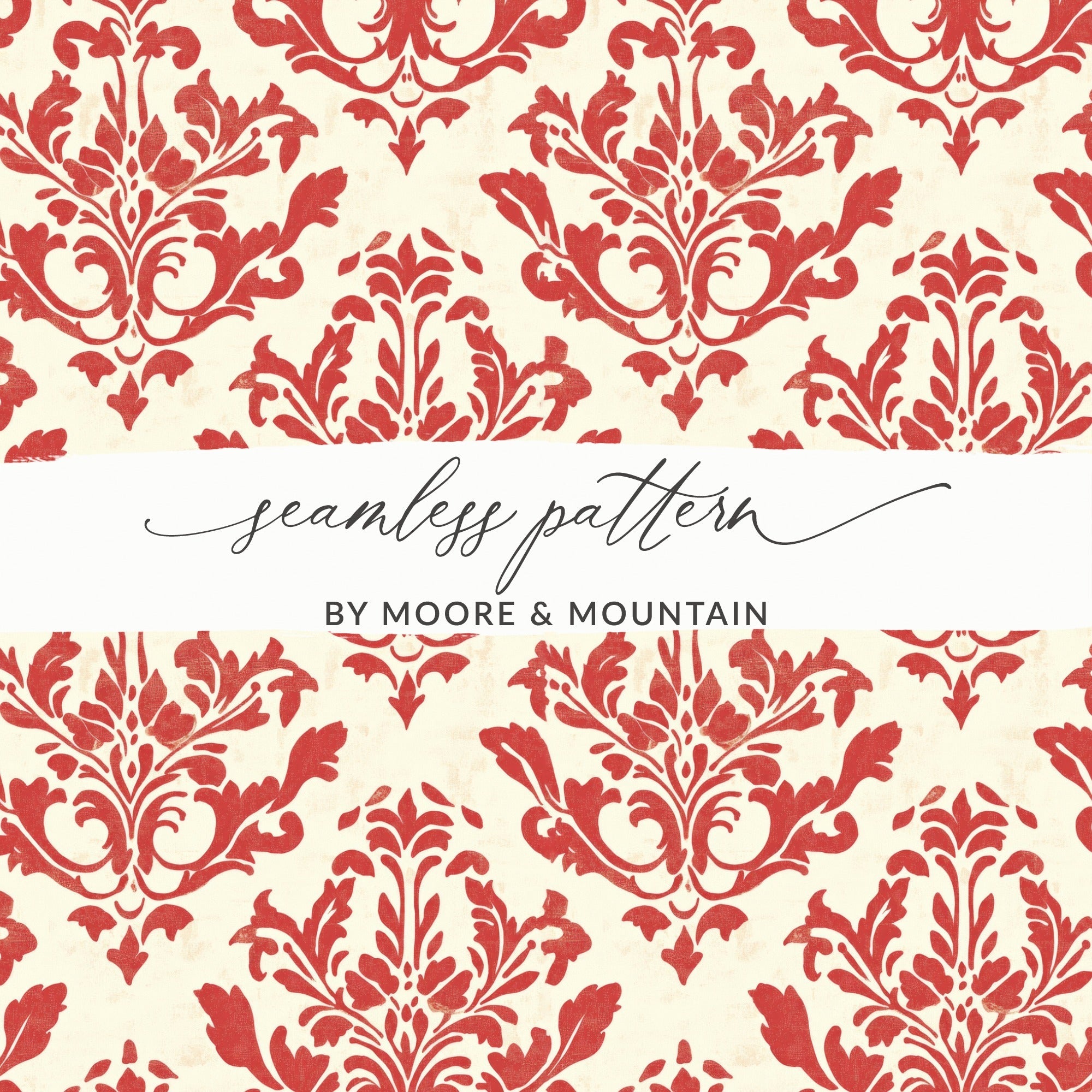 Red Floral Damask Vintage Pattern Design for Background Digital
