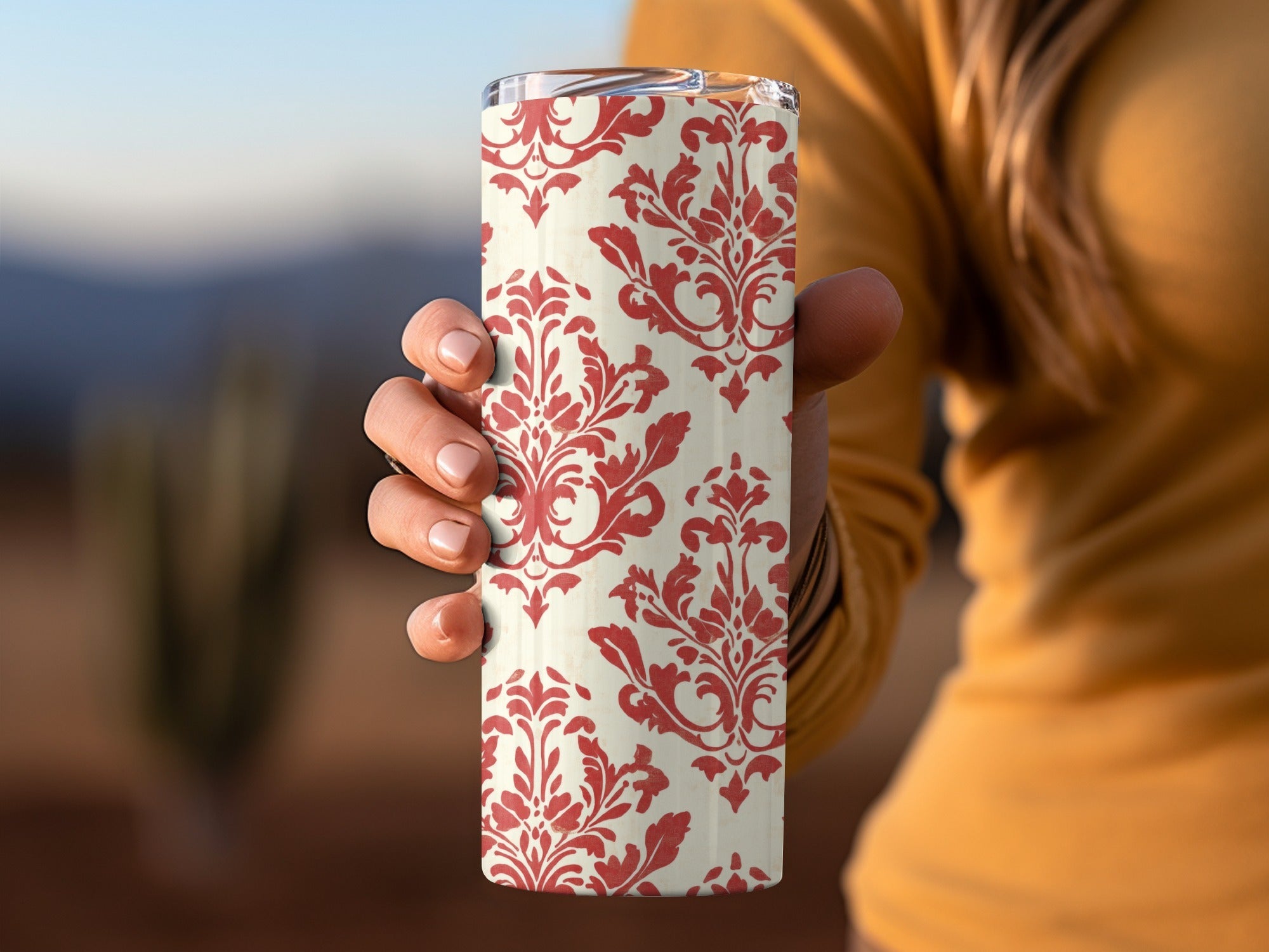Red Floral Damask Vintage Pattern Design for Background Digital