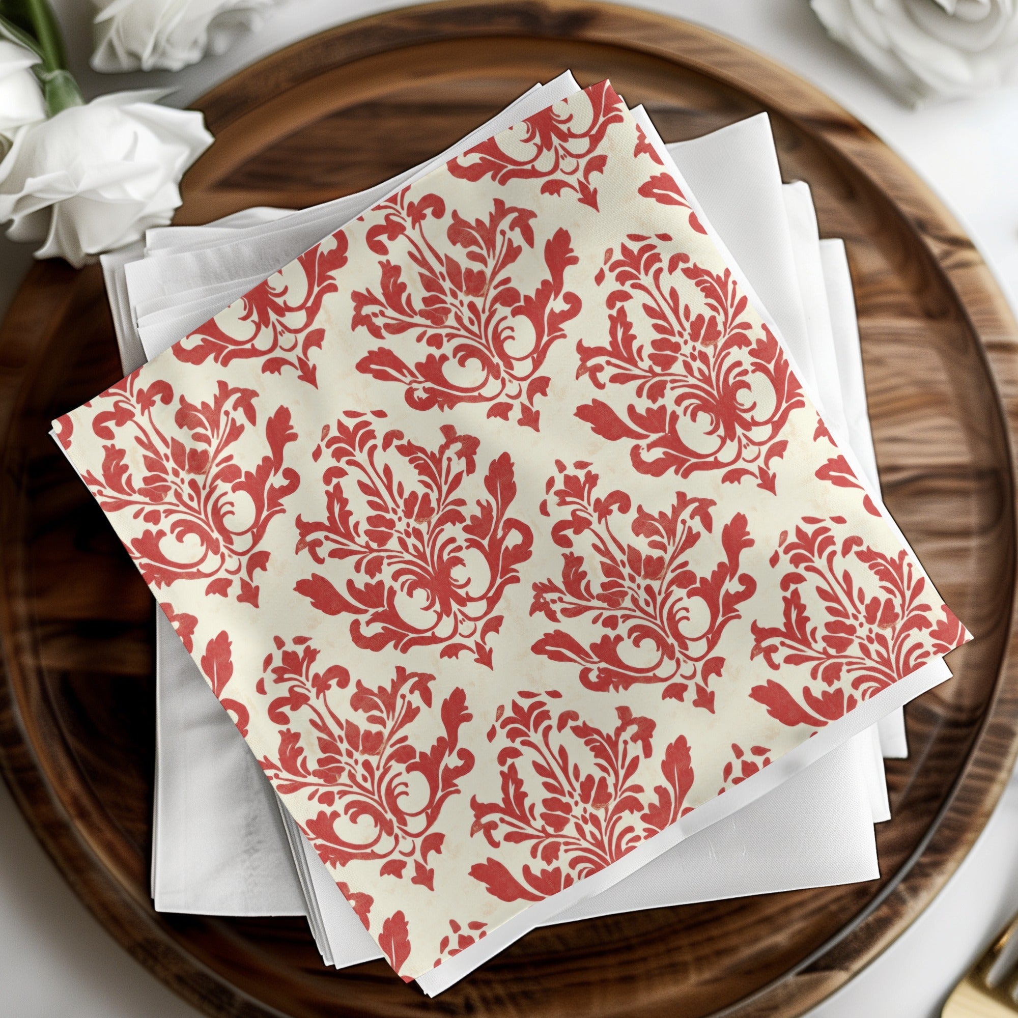 Red Floral Damask Vintage Pattern Design for Background Digital