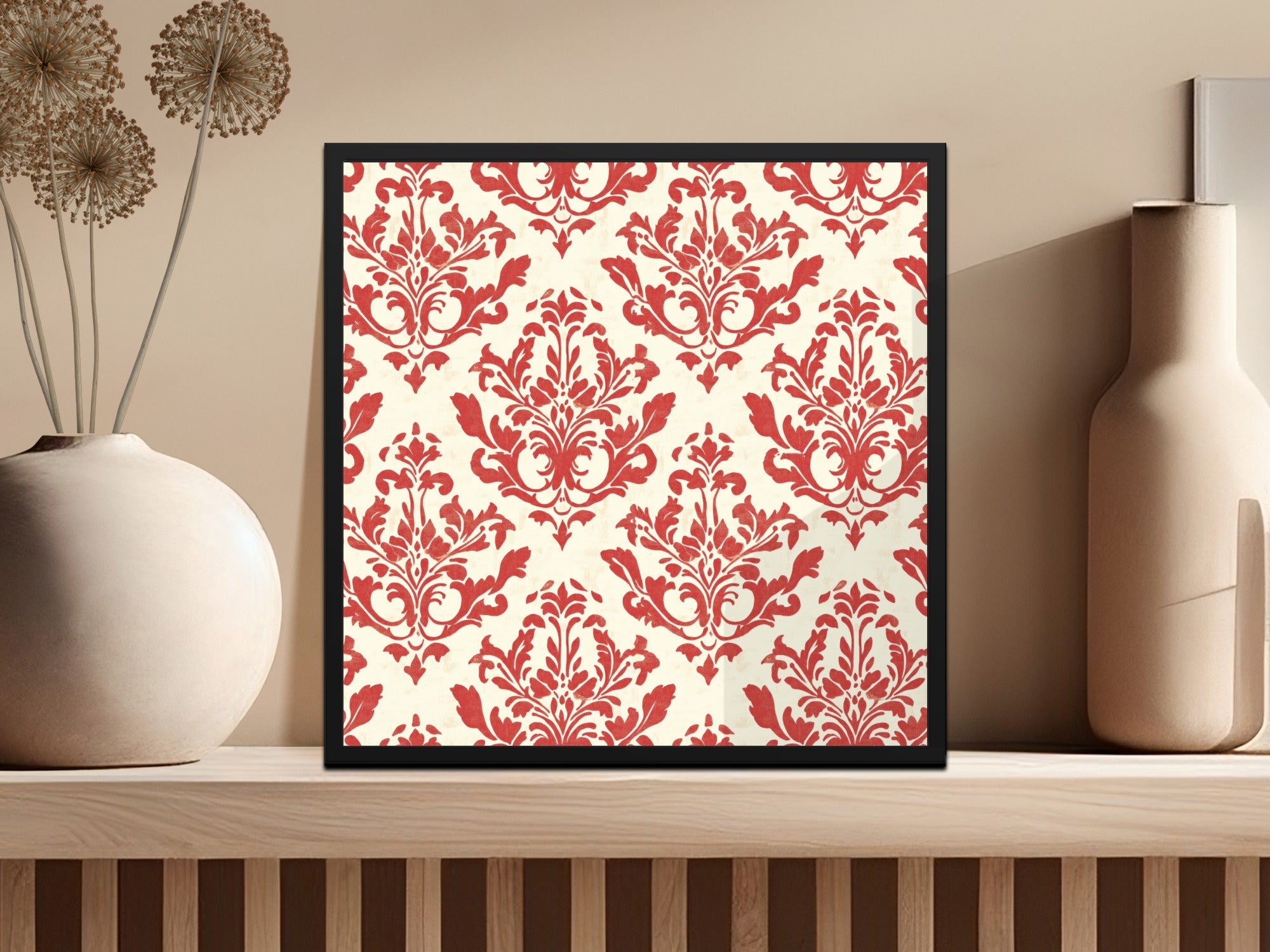 Red Floral Damask Vintage Pattern Design for Background Digital
