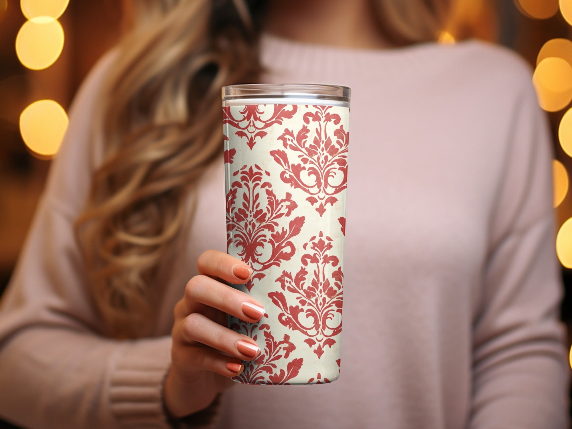 Red Floral Damask Vintage Pattern Design for Background Digital