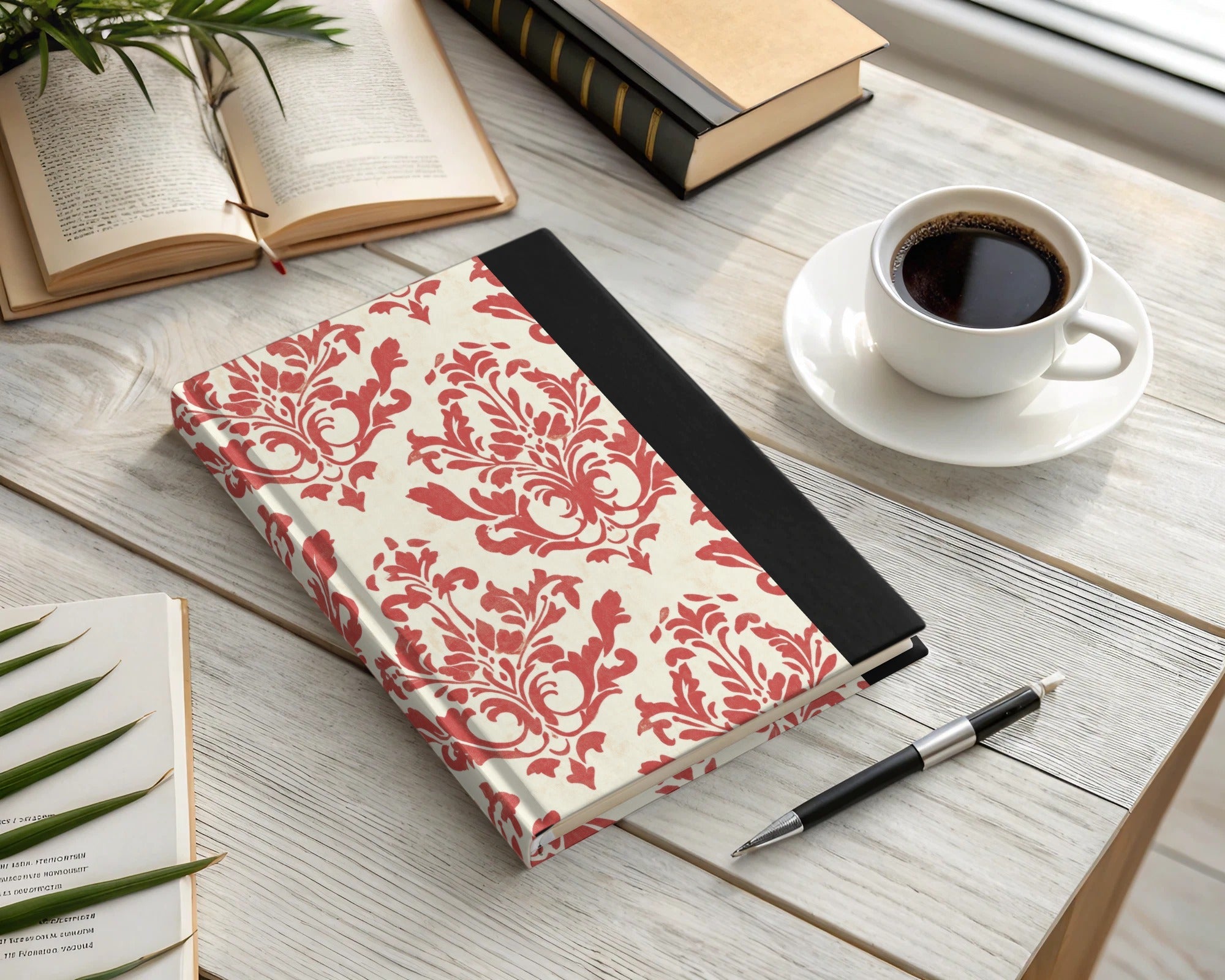 Red Floral Damask Vintage Pattern Design for Background Digital