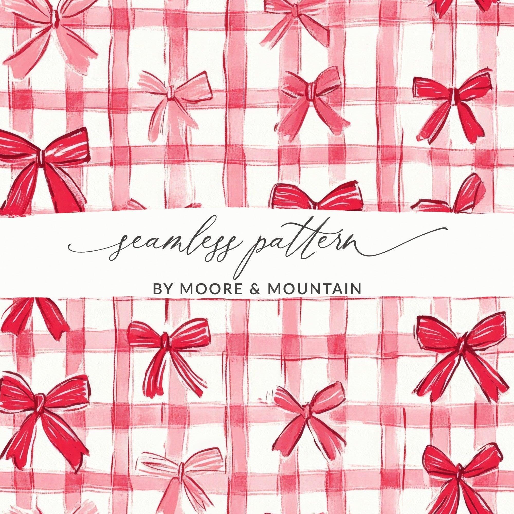 Coquette Red Gingham Bows, Digital Paper, Seamless Pattern, Plaid Texture, Fabric Design, Scrapbooking Paper, Commercial Use, Two Scales