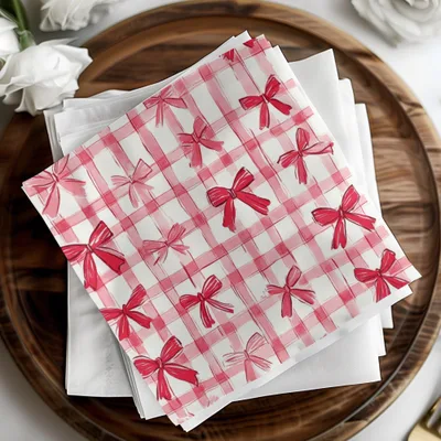Coquette Red Gingham Bows, Digital Paper, Seamless Pattern, Plaid Texture, Fabric Design, Scrapbooking Paper, Commercial Use, Two Scales