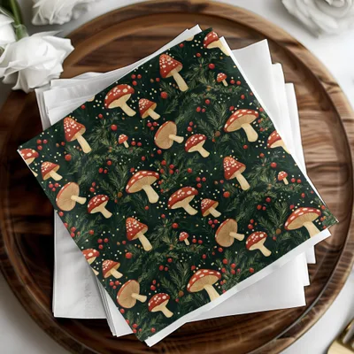 Red Mushroom & Berries With Branches Digital Pattern Printable Art