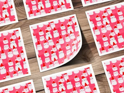 Red Pink Cat Santa Hat Digital Paper, Christmas Kitten Pattern, Holiday Pet Fabric Design, Winter Festive Download, Seamless