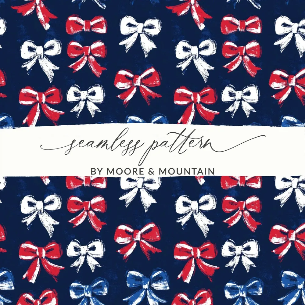 Red White Blue Bows, Seamless Digital Paper, Patriotic Pattern, Brush Stroke, 4th of July Digital, Digital Fabric, Holiday Digital