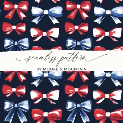 Red White Blue Bows, Seamless Pattern Digital Paper, Patriotic Fabric Design, Fourth of July Background, Scrapbooking, Party Decor