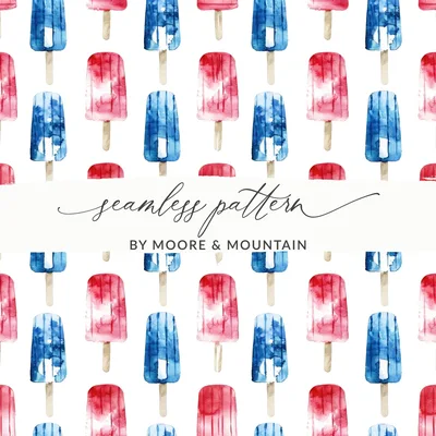 Red White Blue Digital Paper, Watercolor Popsicle Pattern, Summer Seamless Pattern, 4th of July Digital Paper, Patriotic Design