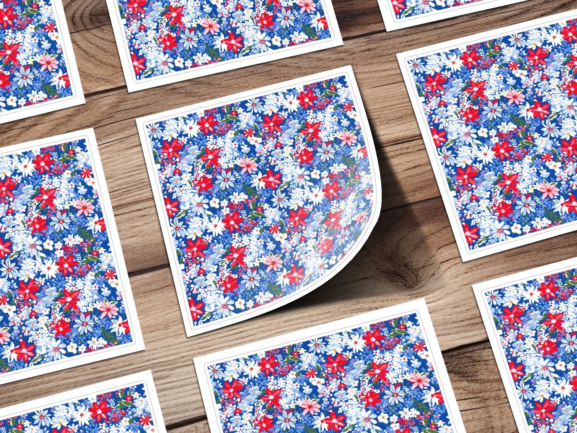 Red White Blue Floral Seamless Pattern, Digital Paper Pack, Flower Pattern Fabric Design, Scrapbooking Paper, Floral Digital File