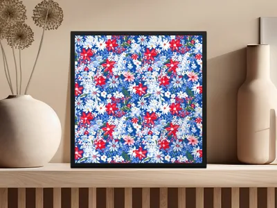 Red White Blue Floral Seamless Pattern, Digital Paper Pack, Flower Pattern Fabric Design, Scrapbooking Paper, Floral Digital File