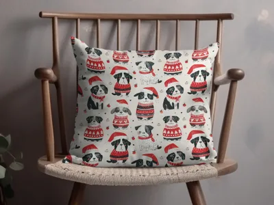 Red Winter Dogs in Santa Hats Pattern Repeat Digital