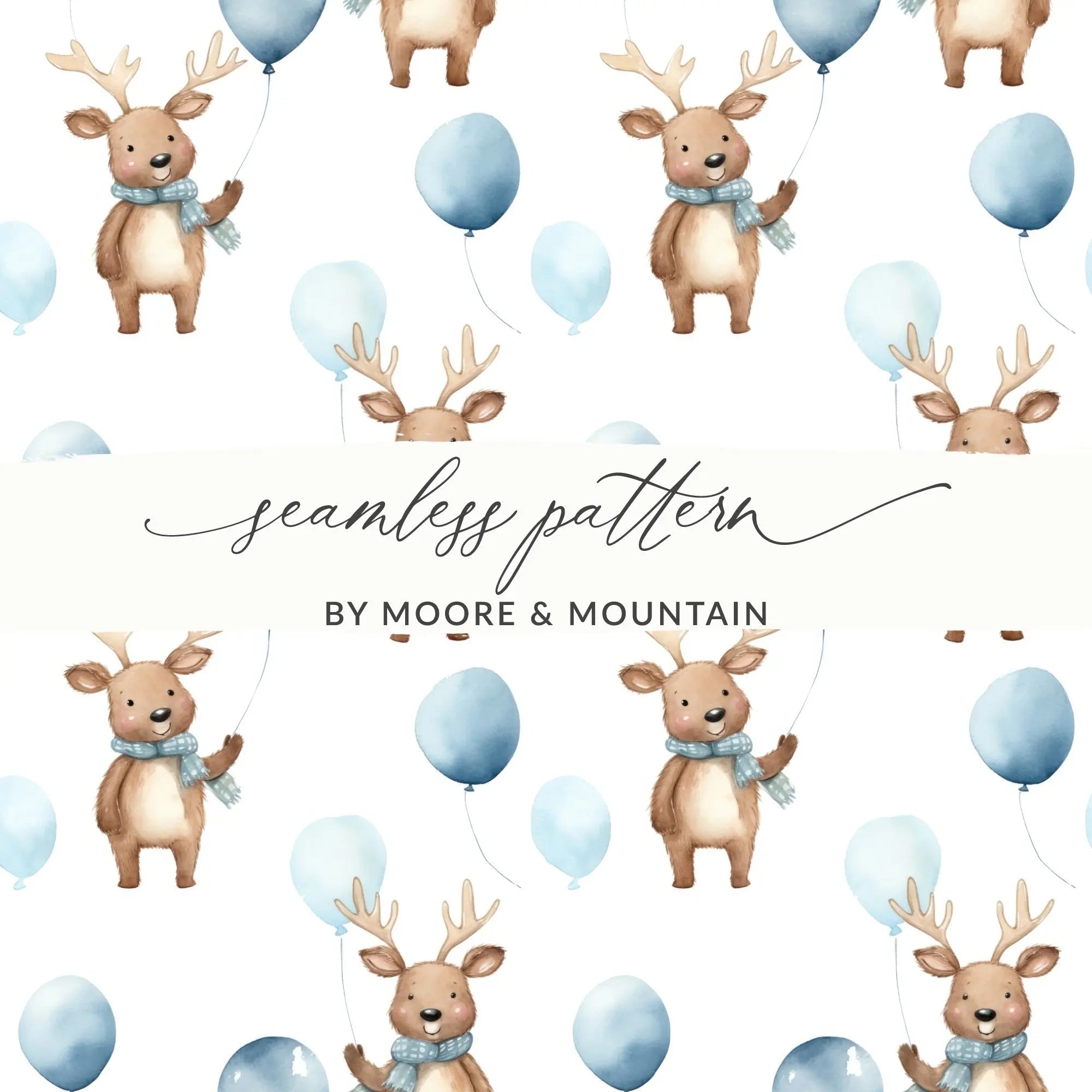Reindeer Balloon Digital Paper, Seamless Pattern JPG, Cute Animal Print, Baby Nursery Decor, Scrapbooking Paper, Digital Download