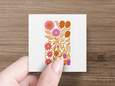 Retro Floral Digital Download Art, Pink Orange Mid Century Modern Botanical Print, Abstract Flower Wall Art, Instant Download Illustration