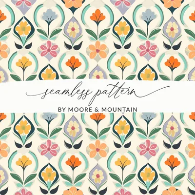 Retro Floral Seamless Pattern Digital Paper, Vintage Flower Textile Design, Boho Mid Century Modern Abstract Digital Print