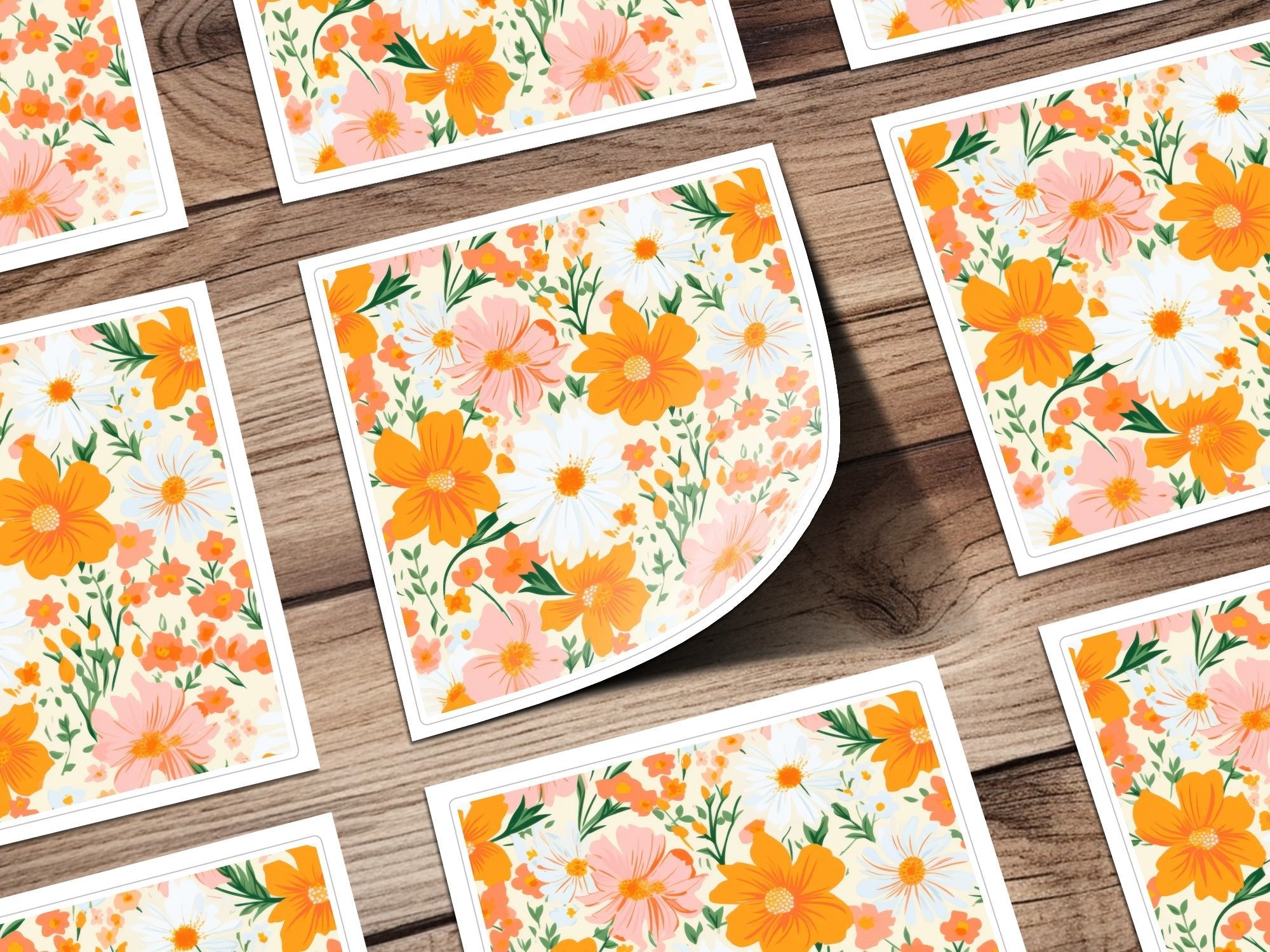Retro Orange and Pink Bold Blooms Floral Background for POD Commercial Use