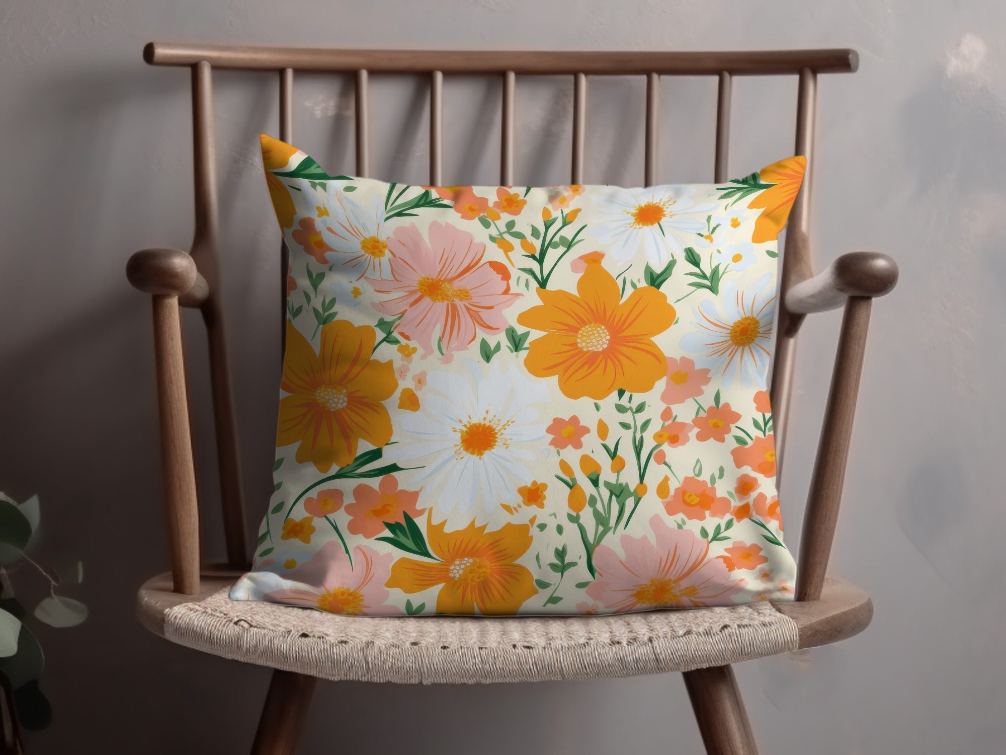 Retro Orange and Pink Bold Blooms Floral Background for POD Commercial Use
