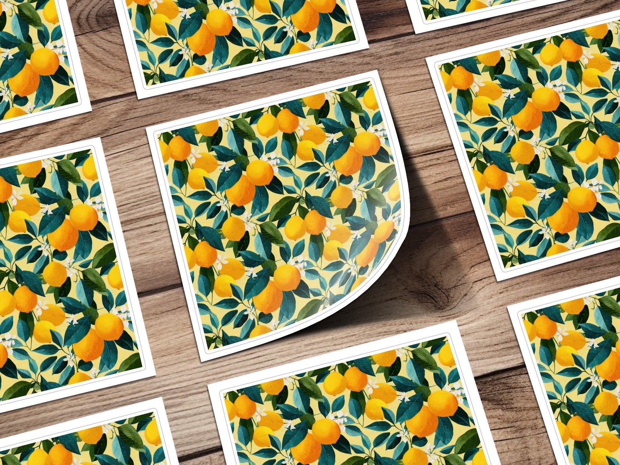Ripe Lemons with Leaves and Blossoms Floral Pattern Digital