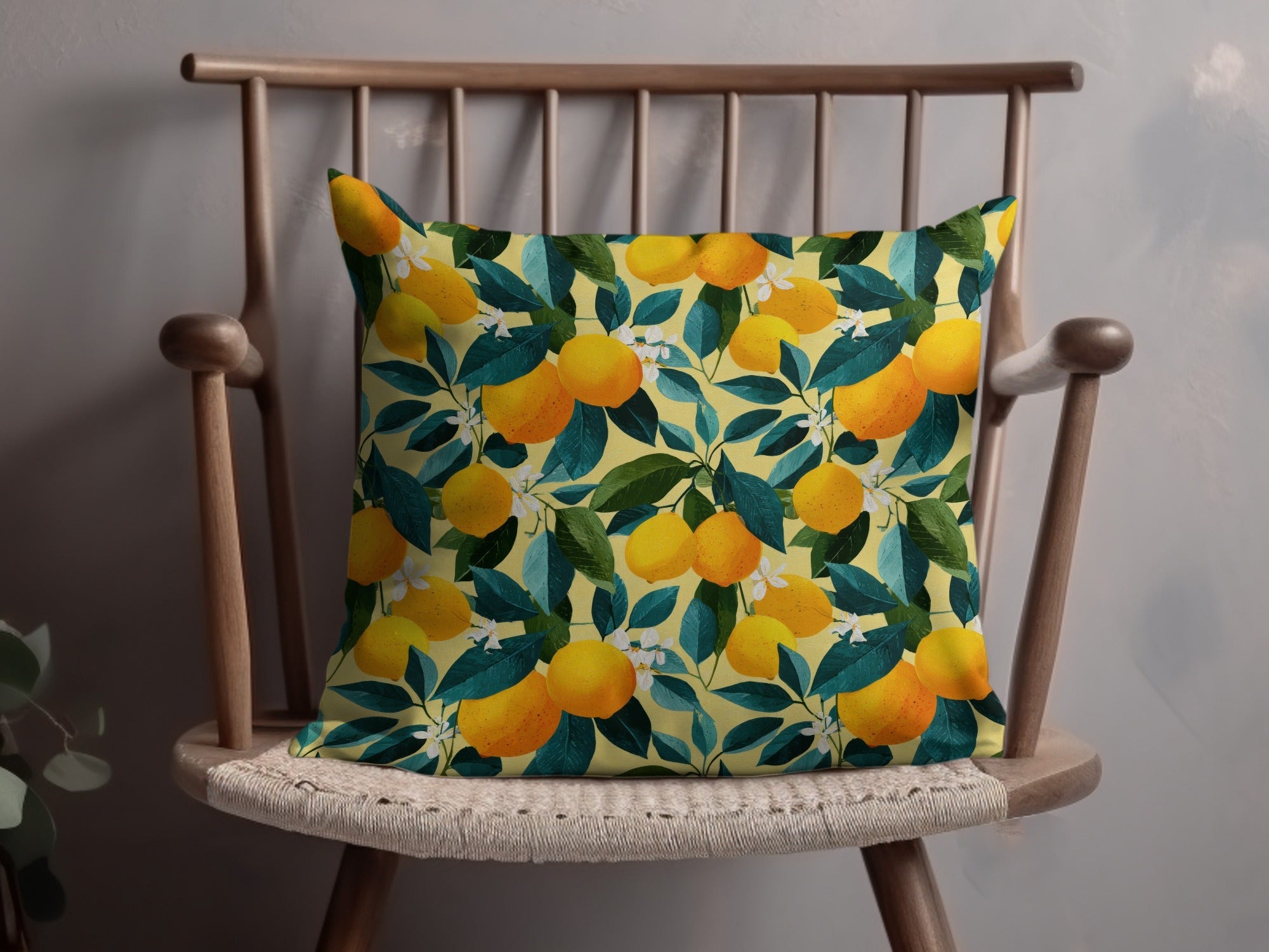 Ripe Lemons with Leaves and Blossoms Floral Pattern Digital