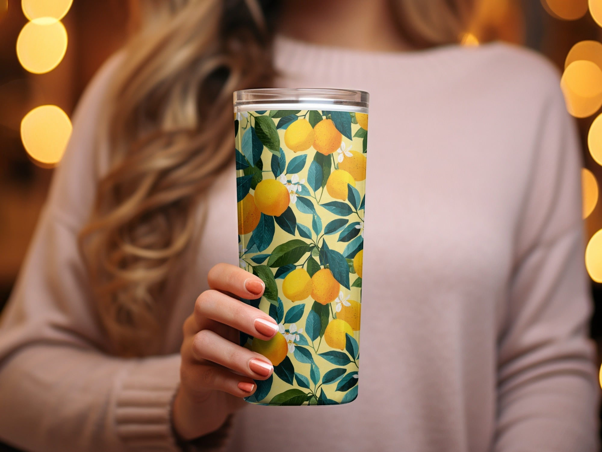 Ripe Lemons with Leaves and Blossoms Floral Pattern Digital