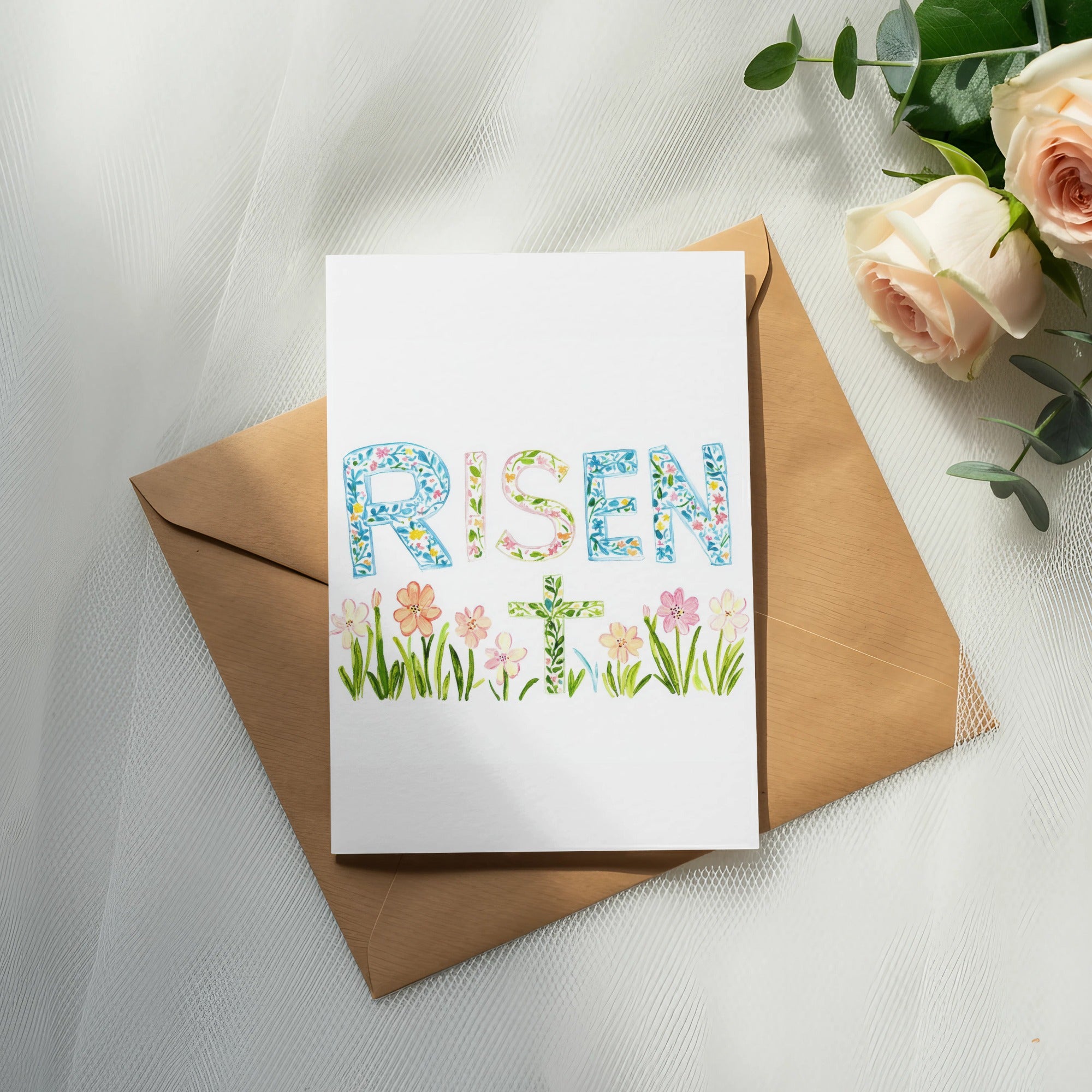 RISEN Floral Cross Clipart, Easter Christian PNG, Digital Download, Preppy Spring Art, Commercial Use, Vibrant Pastel Flowers SVG, Printable