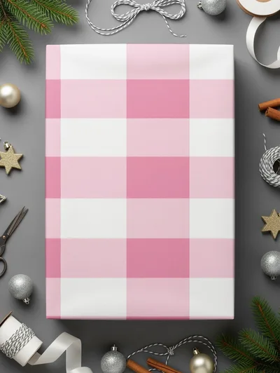Rose Pink Gingham Seamless Pattern, Gingham Digital Paper Bundle Commercial License, Wide Stripe Seamless Pattern, High Resolution