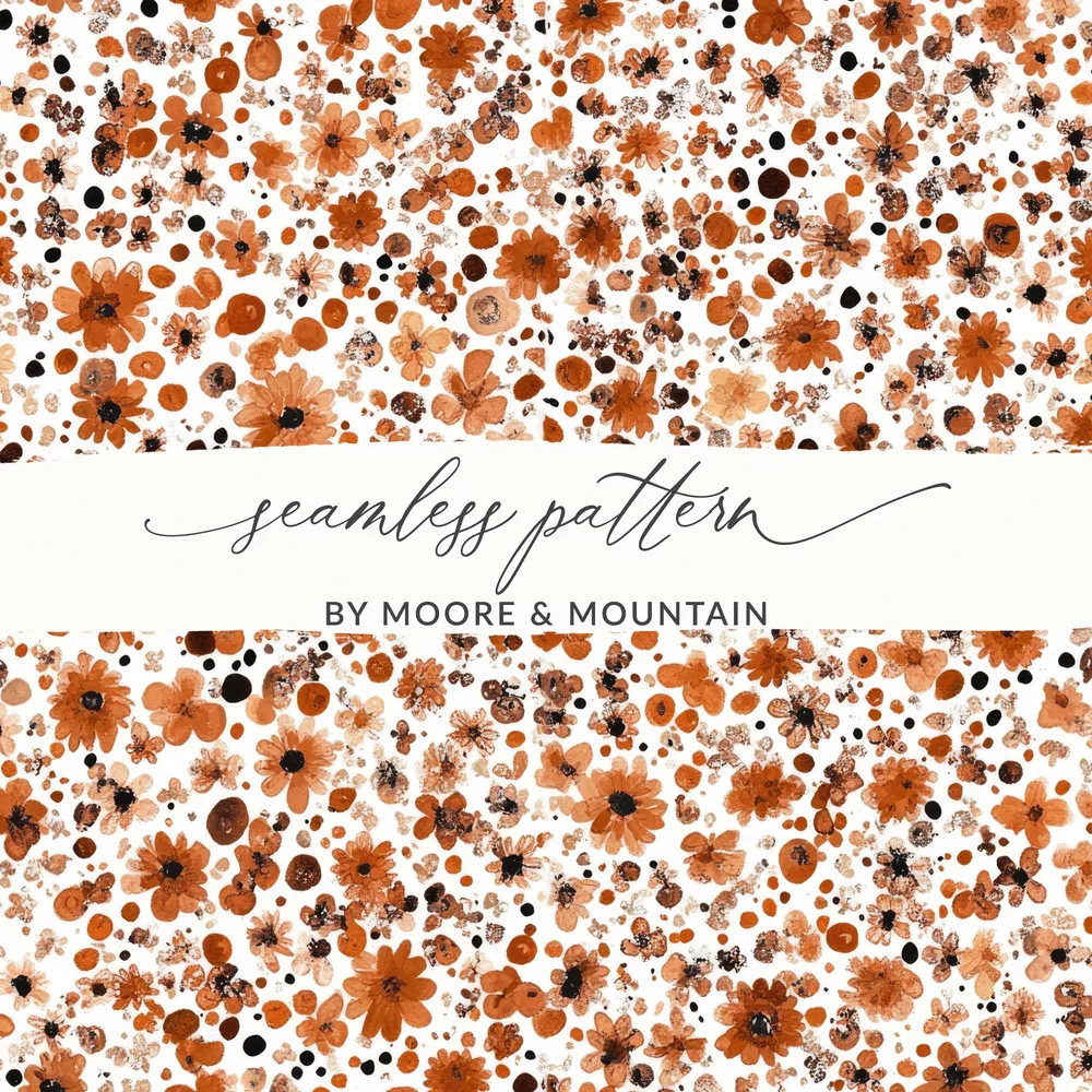 Rust Colored Fall Seamless, Seamless Autumn, Sublimation Design, Wildflower Field, Surface Pattern Design, Seamless Allover Pattern Download