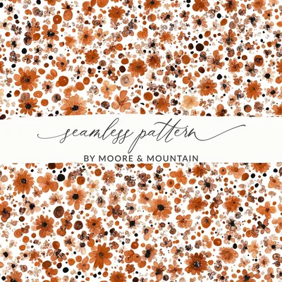 Rust Colored Fall Seamless, Seamless Autumn, Sublimation Design, Wildflower Field, Surface Pattern Design, Seamless Allover Pattern Download