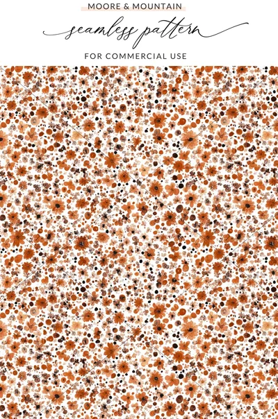 Rust Colored Fall Seamless, Seamless Autumn, Sublimation Design, Wildflower Field, Surface Pattern Design, Seamless Allover Pattern Download