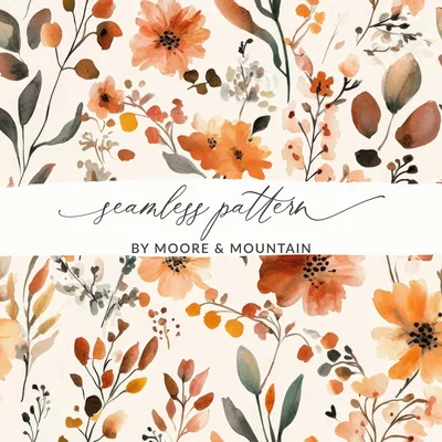 Rust Colored Fall Seamless, Seamless Autumn, Wildflower Field, Sublimation Design, Surface Pattern Design, For Commercial Use Digital