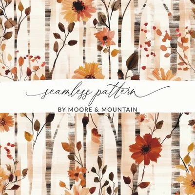 Rust Colored Fall Seamless, Seamless Autumn, Wildflower Field, Surface Pattern Design, For Commercial Use, Seamless Allover Pattern Download