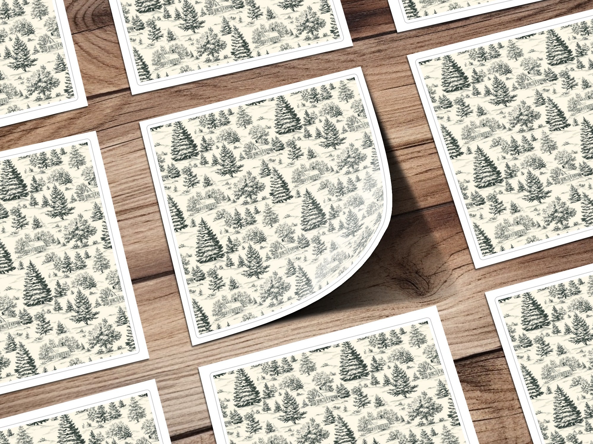 Seamless Winter Forest Toile Pattern Drawing Digital Pine Tree Forest Toile Christmas