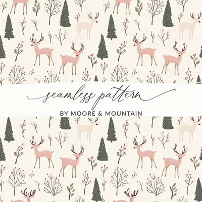 Sage Green and Pink Christmas Seamless Winter Deer Pattern for Commercial Use