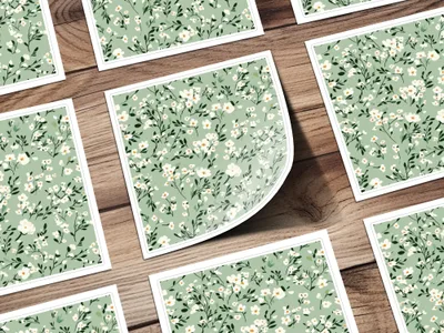 Sage Green and White Ditsy Floral Pattern Elegant Style Design Decorative Art Digital