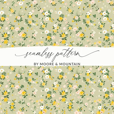 Sage Green Boho Wildflower Seamless Light Pink Yellow Sublimation Design