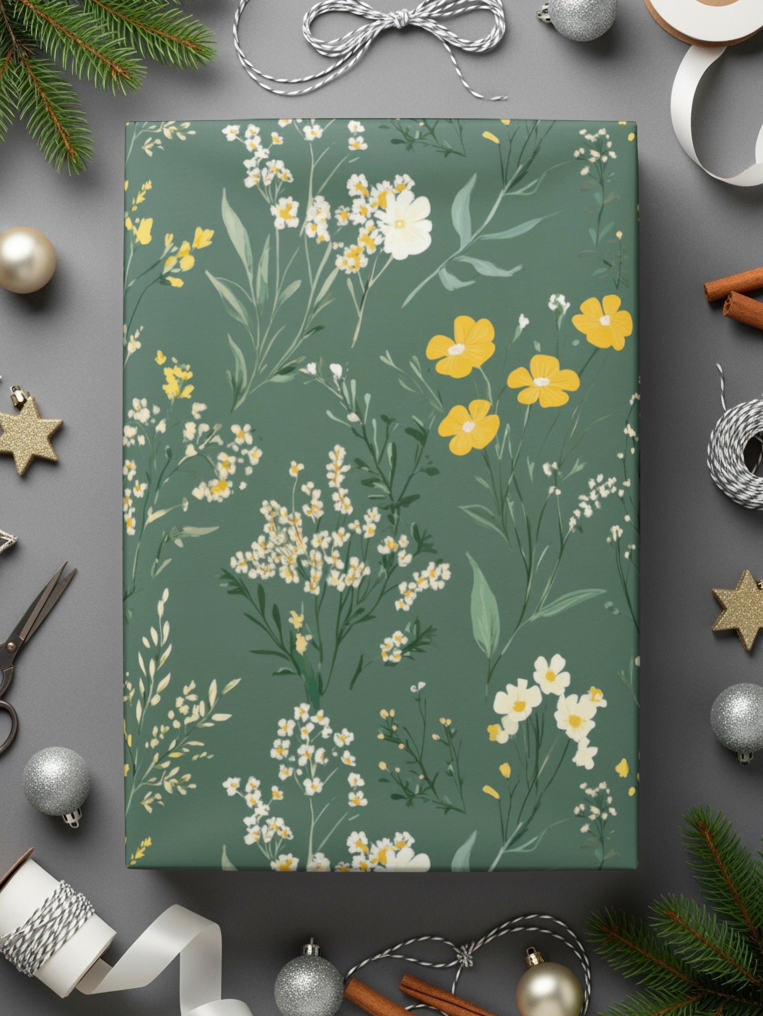 Sage Green Boho Wildflower Seamless, Spring Wildflowers Pattern, Vintage Wildflowers Digital Background, Seamless Wildflower Field Digital