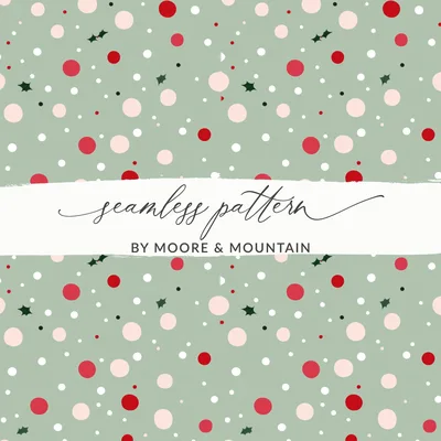 Sage Green Christmas Pink and Green Polka Dots Seamless Xmas Background