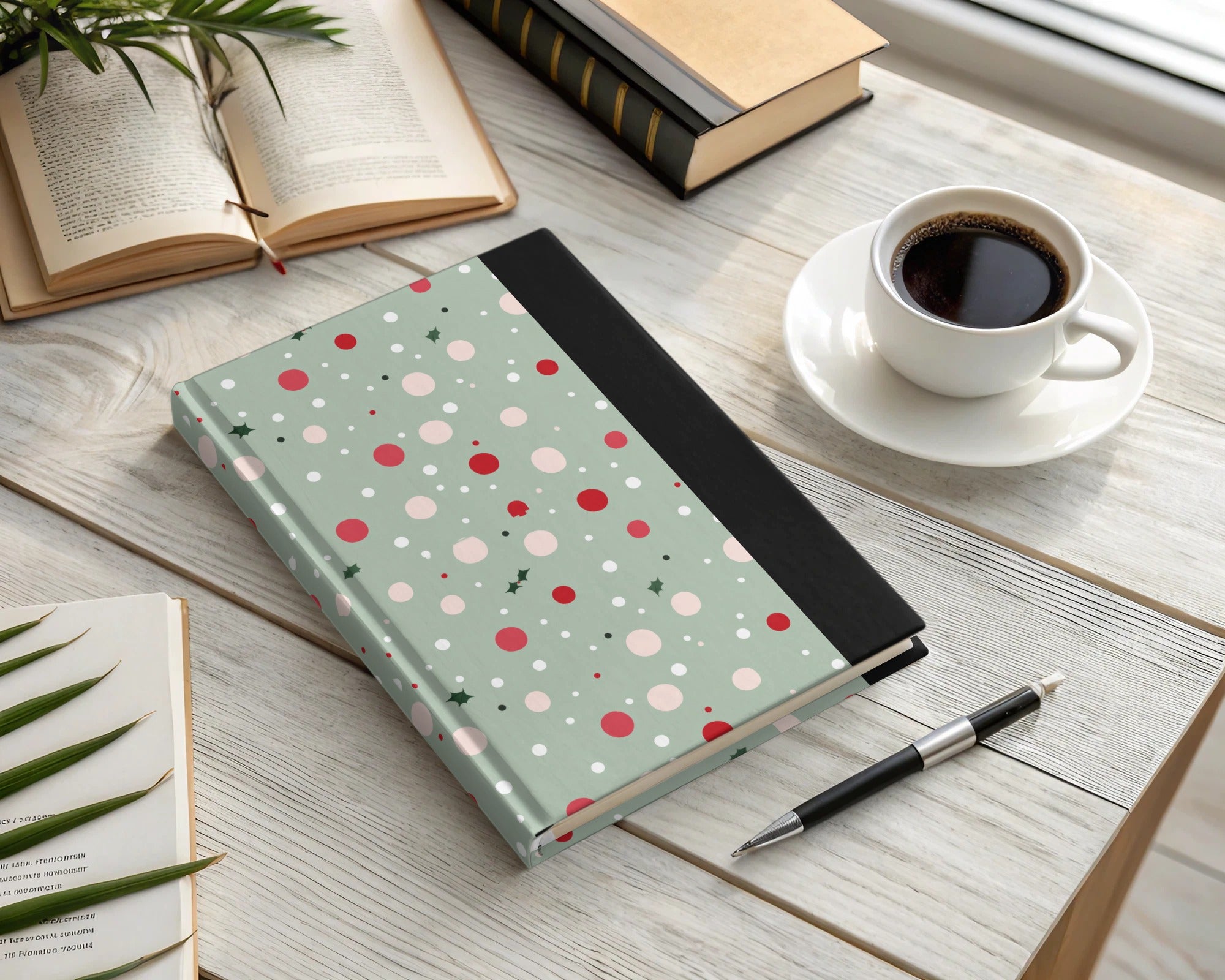 Sage Green Christmas Pink and Green Polka Dots Seamless Xmas Background