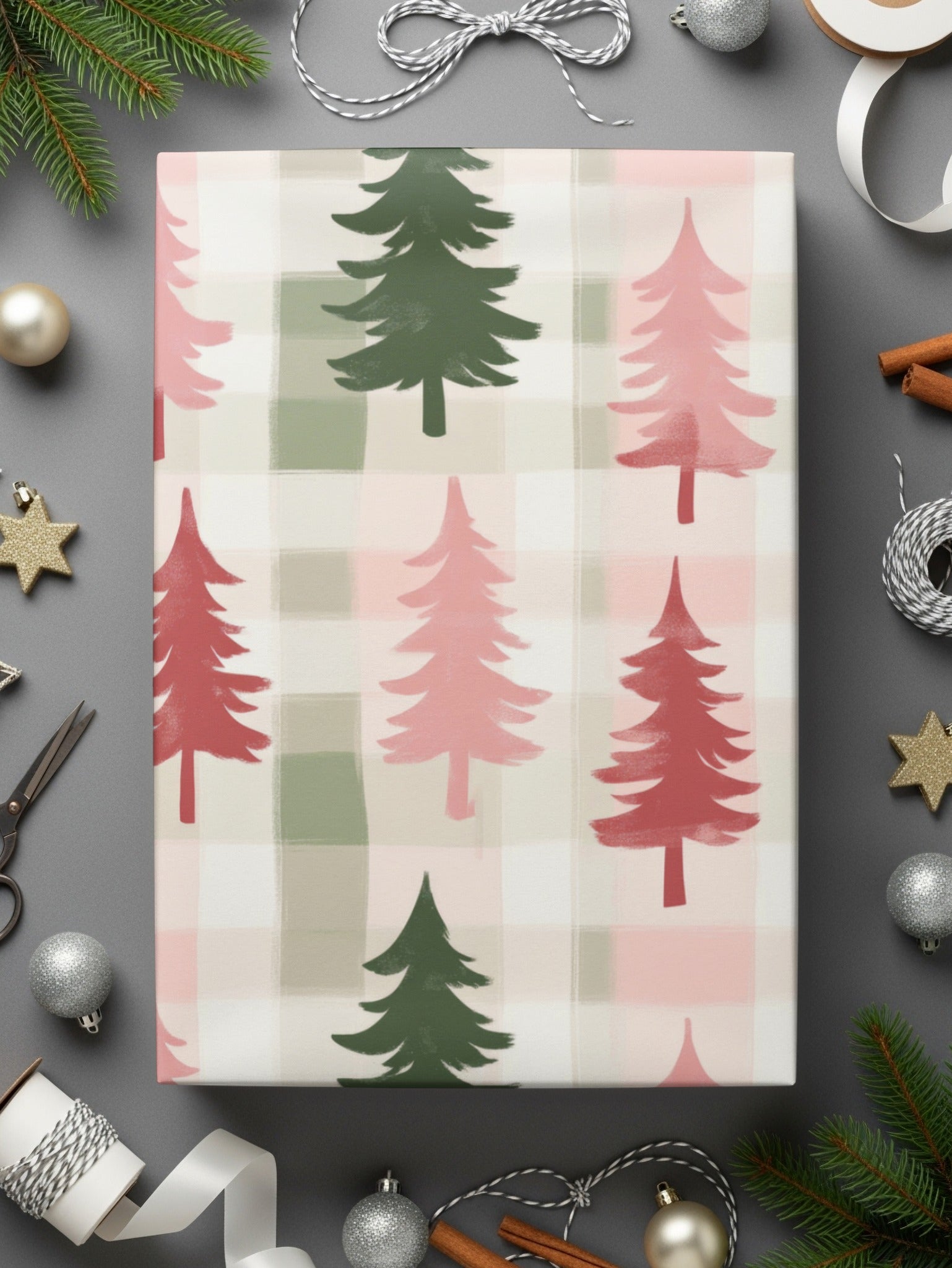 Sage Green Christmas Plaid Pink and Green Seamless Xmas Digital