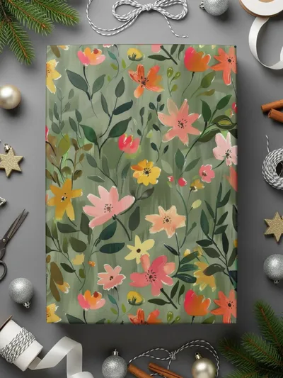 Sage Green Floral Digital Pattern, Seamless Flower Design, Green Background, Modern Gouache Floral Abstract Design