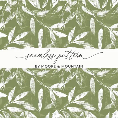 Sage Green Organic Leaf Hand Drawn Leafy Line Art Seamless
