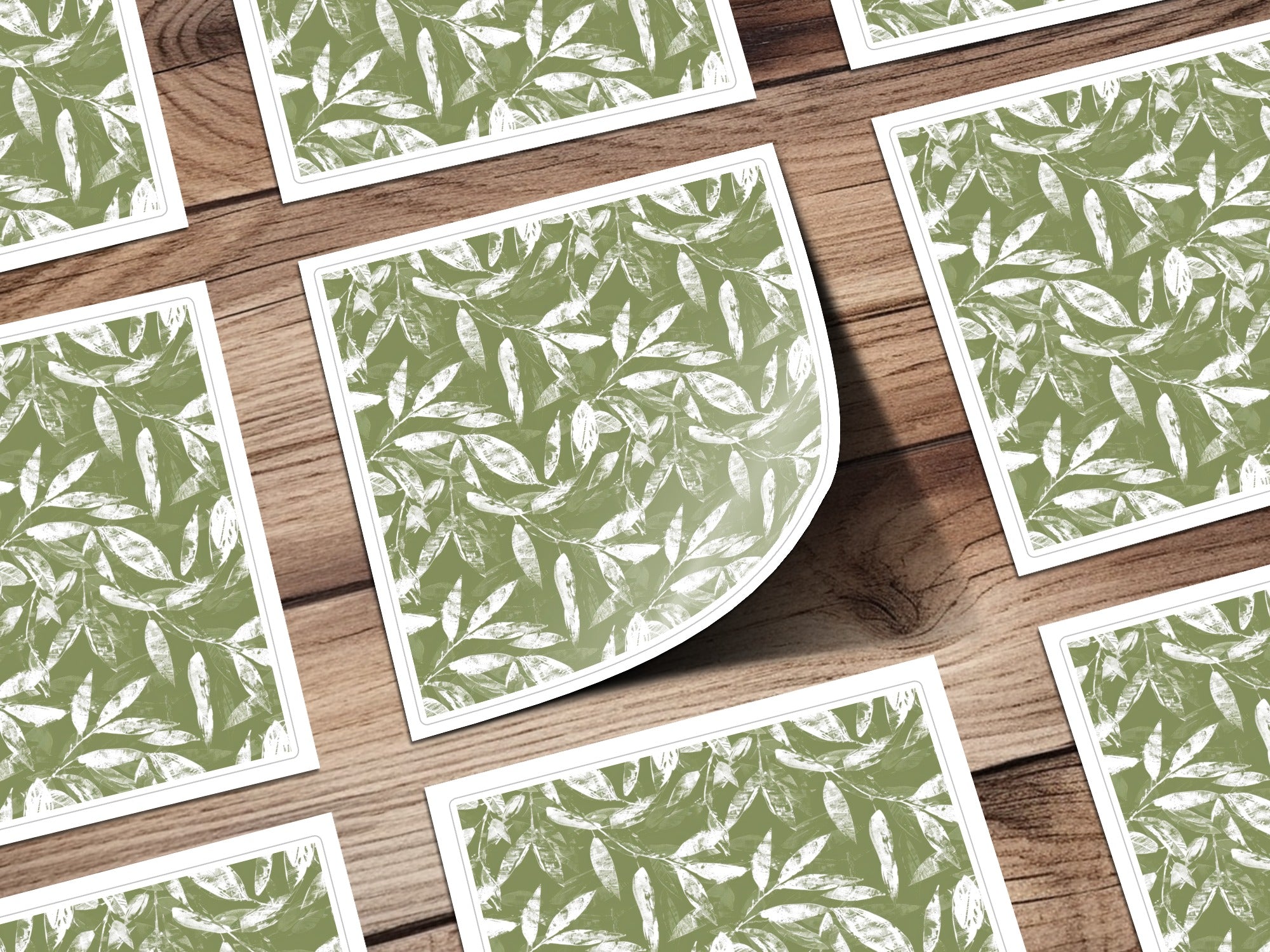 Sage Green Organic Leaf Hand Drawn Leafy Line Art Seamless